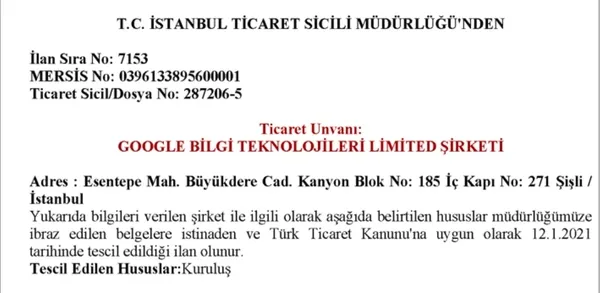 Son dakika: Google TikTok ve Twitter Türkiye'de limited şirketler kurdu! İşte Google TikTok ve Twitter'a atanan isimler!-4