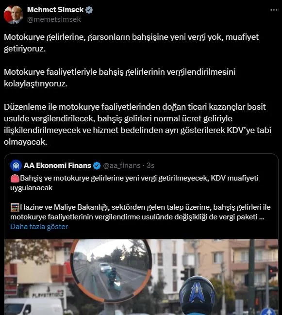 Bahşiş ve motokurye gelirlerine yüzde 10 düzenlemesi: Vergi getirilmeyecek KDV muafiyeti uygulanacak-2