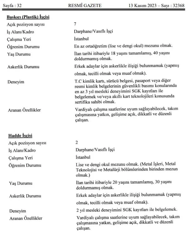 darphane-ortaogretim-mezunu-isci-alacak-darphane-ve-damga-matbaasi-genel-mudurlugu-personel-alimi-basvuru-sart-1699948409974.jpg Darphane ortaöğretim mezunu işçi alacak! Darphane ve Damga Matbaası Genel Müdürlüğü personel alımı başvuru şartları neler, nasıl yapılır?-4