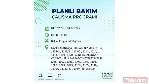 4 Temmuz'da İstanbul'da Elektrik Kesintisi Yaşanacak İlçeler