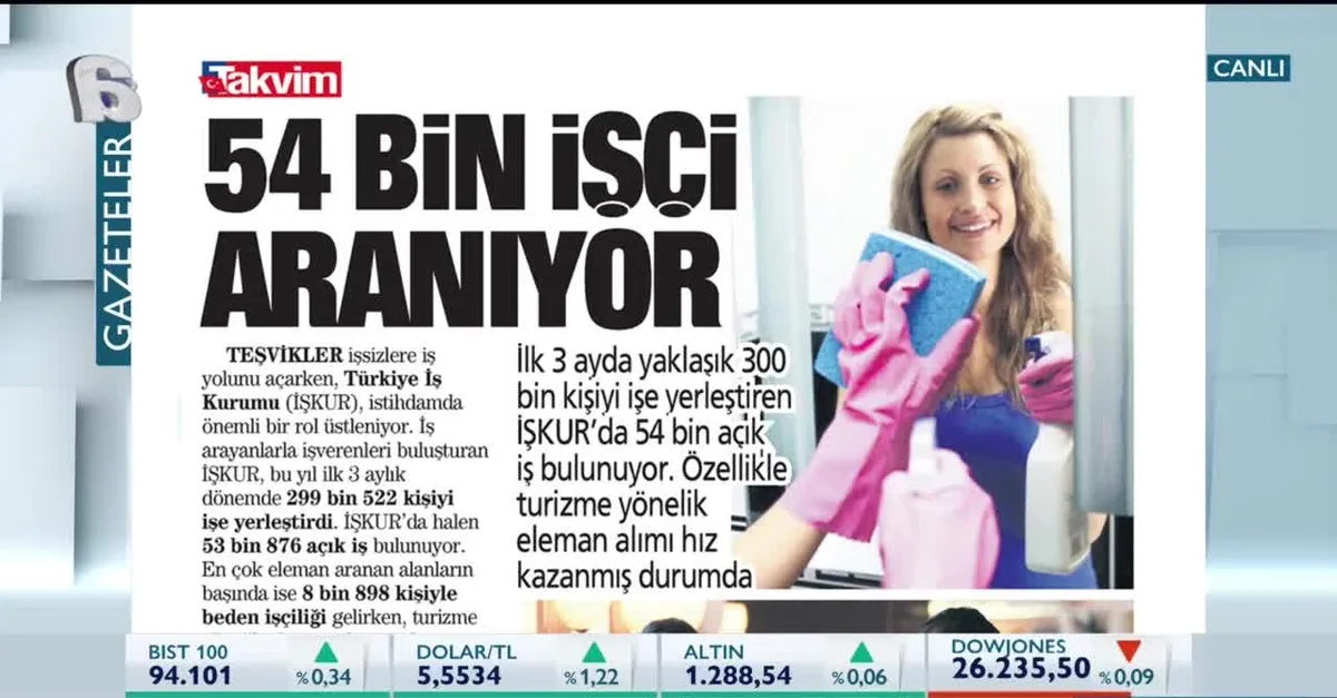 İŞKUR'da 54 bin işçi aranıyor