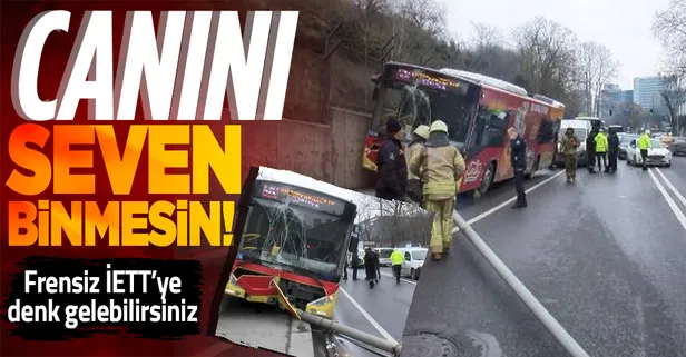 Sarıyer’de kontrolden çıkan İETT otobüsü aydınlatma direğine çarptı! Şok iddia: Freni tutmuyordu