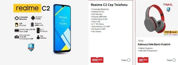 realme c2 ve kablosuz kulaklik