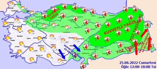 Meteorolojiden hafta sonu için yağış uyarısı! Kuvvetli fırtına ve gök gürültülü yağmur geliyor | 25 Haziran HAVA DURUMU-8