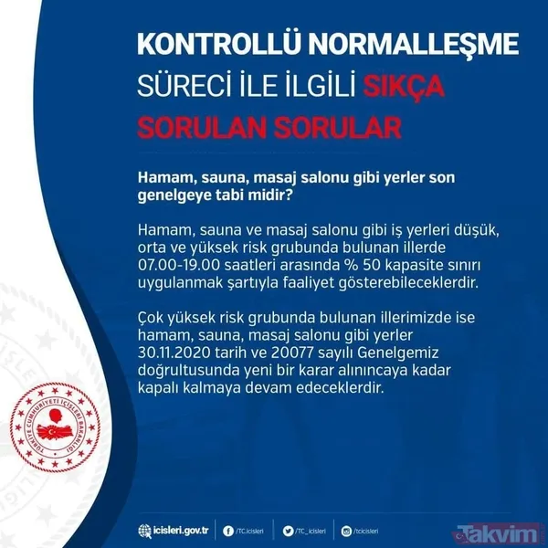 Hamam, sauna, masaj salonu gibi yerler son genelgeye tabi midir? Hamam, sauna ve masaj salonu gibi iş yerleri düşük, orta ve yüksek risk grubunda bulunan...