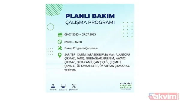 9 Temmuz İstanbul Elektrik Kesintisi