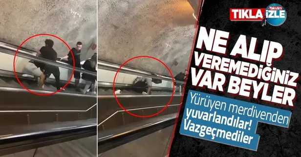 Kadıköy-Tavşantepe metrosu Ünalan durağında yolcular yumruk yumruğa kavga etti! Yürüyen merdivenlerden yuvarlanmalarına rağmen ayrılmadılar