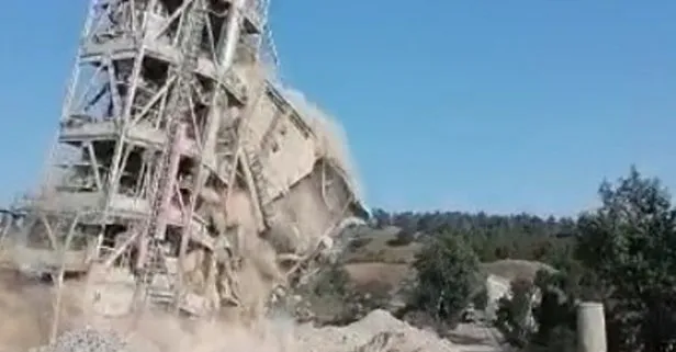 Çorum’da belediyenin satın aldığı çimento fabrikası arazisinde çelik kuleler saniyeler içinde yıkıldı