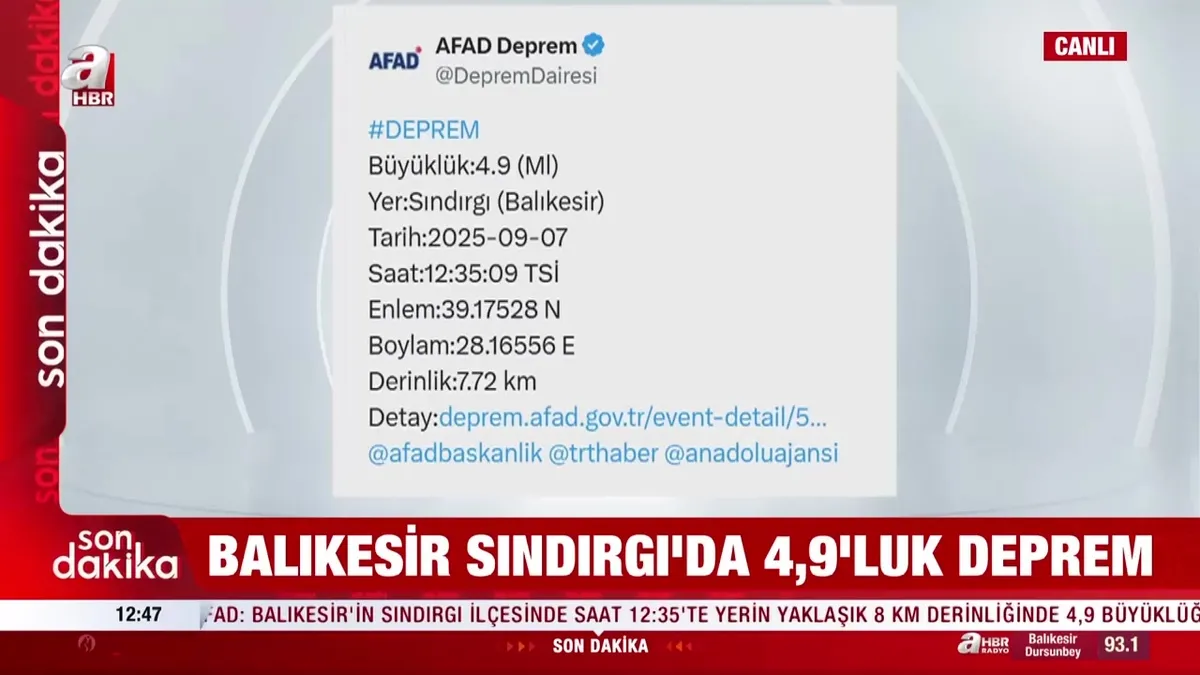 Balıkesir Sındırgı’da deprem! Şükrü Ersoy A Haber’de değerlendirdi