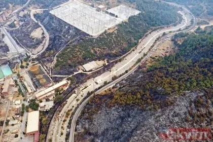 Alevlerin kontrol altına alındığı Muğla Milas’taki Kemerköy Termik Santrali havadan görüntülendi