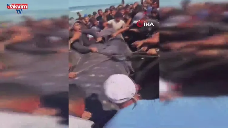 Gazze’de yaklaşık 10 metre uzunluğundaki dev balık karaya vurdu