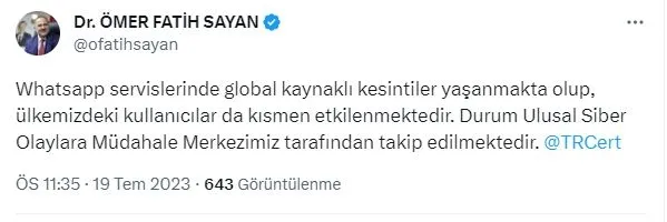 Whatsapp çöktü mü? Son dakika! 19 Temmuz 2023 WHATSAPP ERİŞİM SORUNU! Whatsapp neden açılmıyor, ne zaman düzelecek?-3