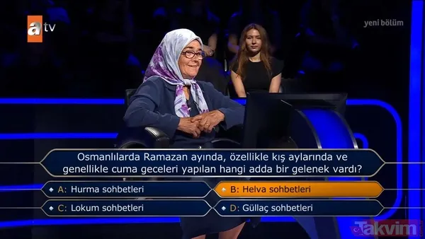 Kim Milyoner Olmak İster'de 104 bin takipçili Habibe teyze 1 milyon TL değerindeki soruyu açmayı başardı! "TDK'ya göre hangisinin içinde geçtiği deyim yoktur" sorusunda çekildi... - 15