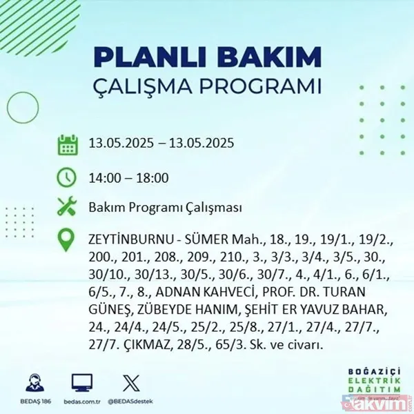 BEDAŞ duyurdu: 13 Mayıs Salı İstanbul'un 24 ilçesinde elektrikler kesilecek - 8