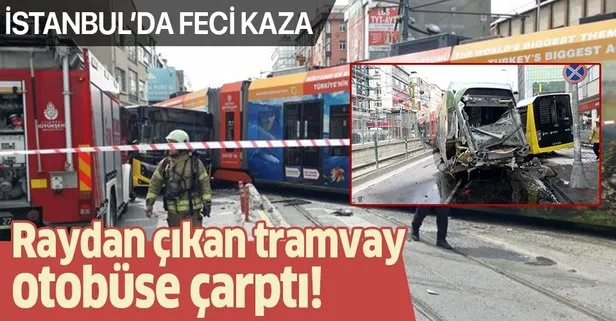 Son dakika: Sultangazi’de raydan çıkan tramvay otobüse çarptı