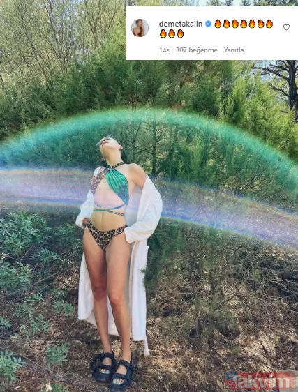 Serenay Sarıkaya'nın leopar bikinili orman pozları sosyal medyayı salladı! Yorum yağdı Demet Akalın yine devrede... - 4