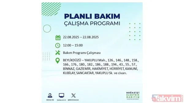İstanbul'da 19 ilçede elektrik kesintisi! BEDAŞ İLÇE İLÇE listeledi: 22 Ağustos Cuma günü 8 saat yok - 21