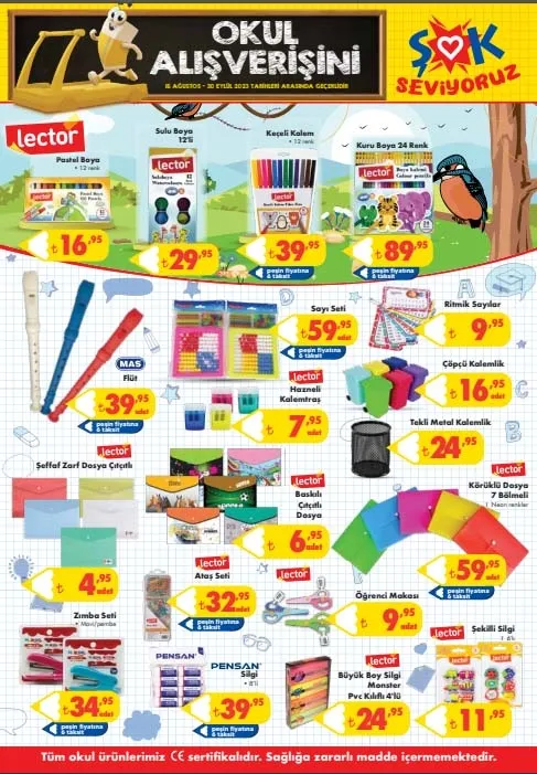 Tüm okul ihtiyaç ürünlerinde fiyatlar düştü! Okul çantası, kalem, defter, boya ŞOK'ta indirime girdi! 16-30 Ağustos 2023 ŞOK aktüel ürünler kataloğu! - 6