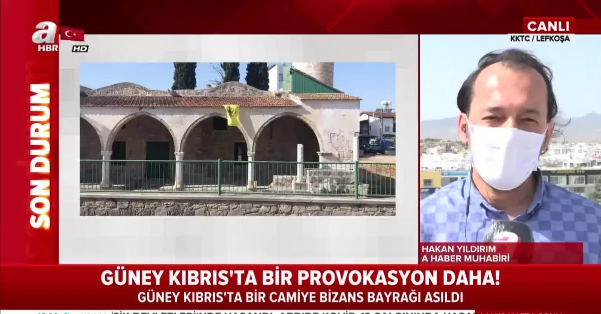 Güney Kıbrıs'ta camiye alçak saldırı! Bu kez Bizans bayrağı astılar