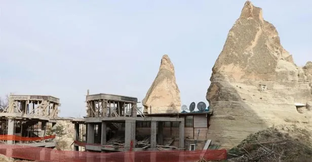 Kapadokya Peri bacalarındaki otel inşaatında yıkım başladı