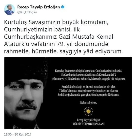 Cumhurbaşkanı Erdoğan'dan Instagram ve Twitter'dan '10 Kasım' mesajı-1