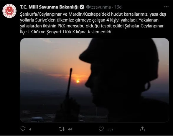 SON DAKİKA: Bakanlık açıkladı: 4 PKK'lı terörist sınırda yakalandı-1