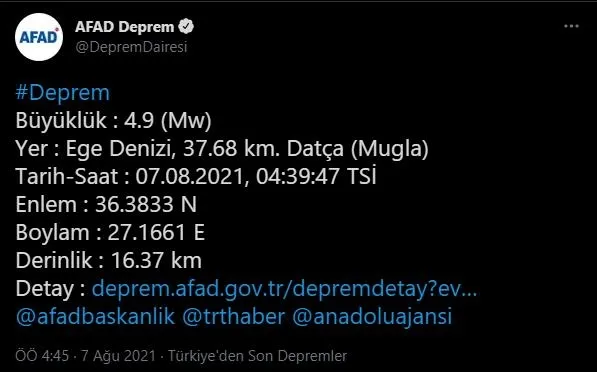 Muğla'nın Datça açıklarında deprem! | AFAD Kandilli Rasathanesi son depremler-4