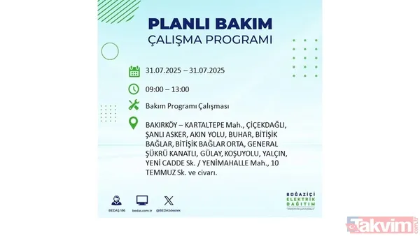 İstanbul'da bugün elektrik kesilecek mi? 31 Temmuz Perşembe elektrik kesintisi yaşanacak ilçeler hangileri? - 35