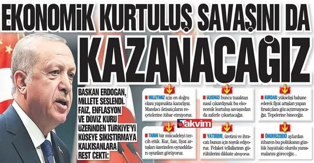 Başkan Recep Tayyip Erdoğan’dan, faiz, enflasyon ve döviz kuru ile Türkiye’yi köşeye sıkıştırmaya kalkışanlara rest