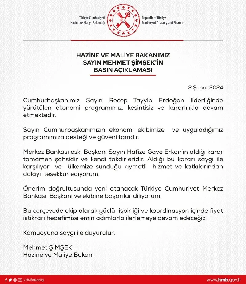 Hazine ve Maliye Bakanı Mehmet Şimşek'in açıklaması