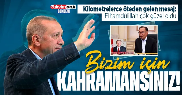 Malezya Başbakanı Enver İbrahim'den tebrik telefonu: Elhamdülillah! Bu sözler Başkan Recep Tayyip Erdoğan'a: Bizim için kahramansınız