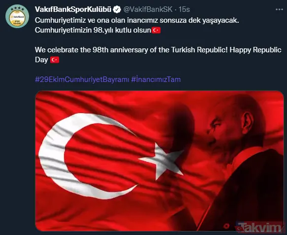 Spor camiasından 29 Ekim Cumhuriyet Bayramı mesajları! Beşiktaş, Fenerbahçe, Galatasaray, Trabzonspor... - 10