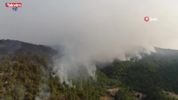 Kastamonu'daki orman yangınına müdahale havadan görüntülendi