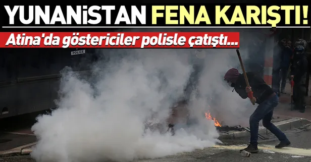 Son dakika: Yunanistan'da olaylı gösteri! Göstericiler poliste çatıştı...