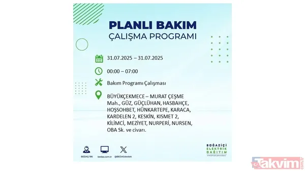 İstanbul'da bugün elektrik kesilecek mi? 31 Temmuz Perşembe elektrik kesintisi yaşanacak ilçeler hangileri? - 18