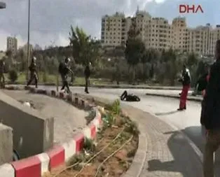 İsrail askerlerinin Filistinli protestocuyu vurma anı
