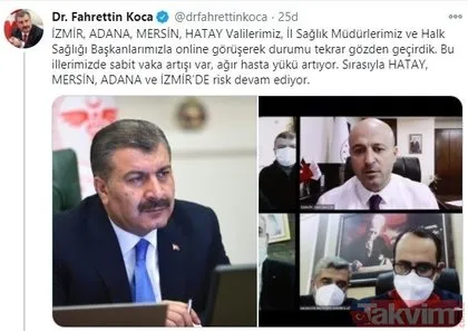 Sağlık Bakanı Fahrettin Koca duyurdu: Hatay, Mersin, Adana ve İzmir’de risk devam ediyor