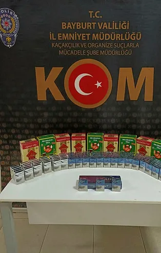 Bayburt’ta kaçak çay ve sigara ele geçirildi