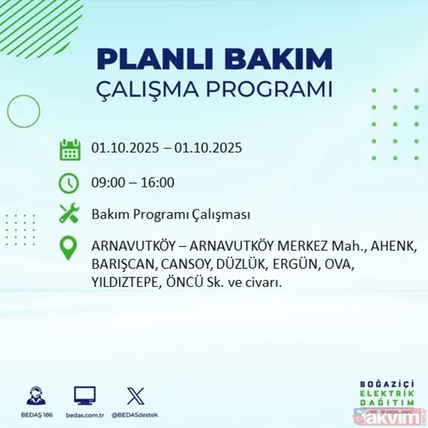 🔴1 Ekim 2025 İstanbul'da Elektrik Kesintisi Yaşanacak İlçeler
