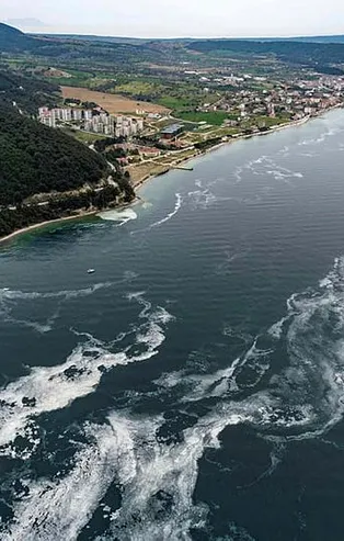 Çanakkale'de balıkçıların kabusu haline gelen müsilaj havadan görüntülendi