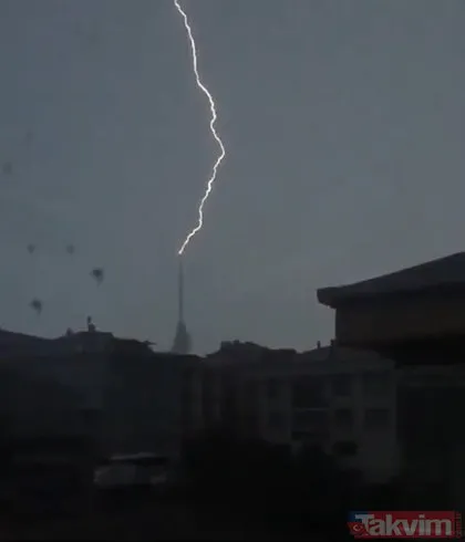 İstanbul’da Çamlıca Kulesi’ne yıldırım düştüğü anlar kamerada