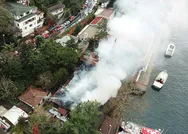 Tarihi Vaniköy Camisindeki yangın havadan görüntülendi