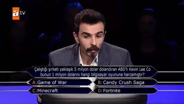 'Kevin Lee Co'nun 1 milyon dolar harcadığı oyun' sorusu Kim Milyoner Olmak İster'e damga vurdu