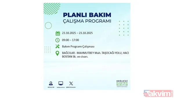 ↪23 Ekim 2025 İstanbul merkezli elektrik kesintisi yaşanacak ilçe, mahalle ve sokaklar↩