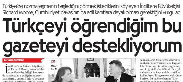 İngiliz elçiden FETÖ'nün Cumhuriyet'ine destek