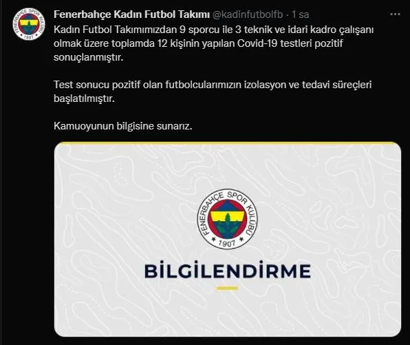 Fenerbahçe Kadın Futbol Takımı'nda Kovid-19 şoku: 9 sporcu ile 3 teknik ve idari kadro çalışanının testi pozitif çıktı-1