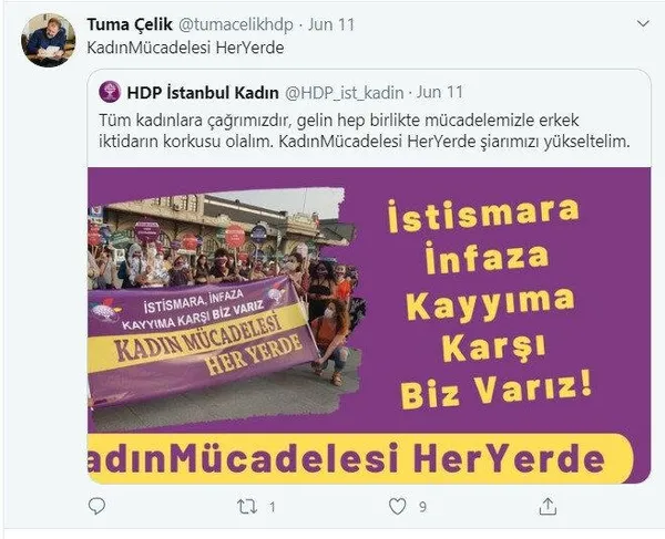 HDP’li tecavüzcü vekil Tuma Çelik sosyal medya hesaplarında kadın hakları naraları atmış