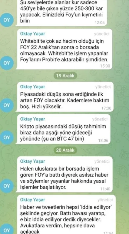 Gökhan Özbek, Çağlar Cilara, Kemal Özkiraz ve Levent Özeren'in para karşılığı Twitter'da parlattığı FOY Token battı-10