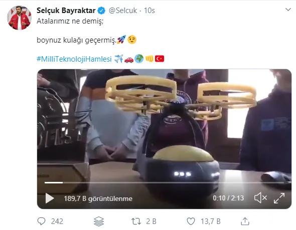 Selçuk Bayraktar öğrencilerin projesini bu mesajla paylaştı: Boynuz kulağı geçermiş-1