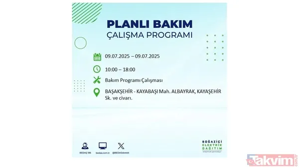 9 Temmuz İstanbul Elektrik Kesintisi